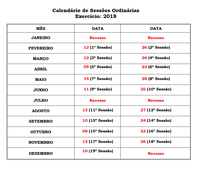 Câmara Municipal divulga agenda de Sessões para 2018.