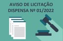 Câmara abre Processo de Licitação - Dispensa de Licitação Nº 01/2022