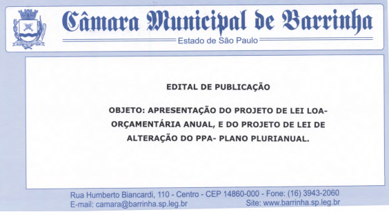 Edital de Audiência Pública - Projeto de Lei da LOA 2024 e Alteração no PPA 2022/2025